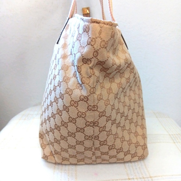 Gucci GG Monogram Large Web Handle Bucket Tote Gold - Picture 6 of 15